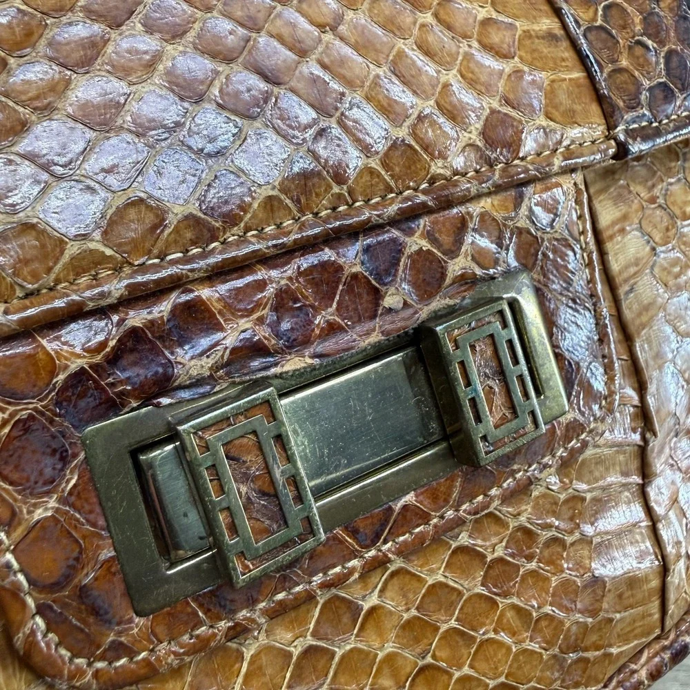 Murray Kruger Vintage Snake Skin Turnlock Flap Chain Strap Bag